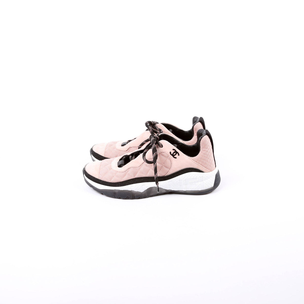 Chanel CC Suede/Fabric Trainers Size 39.5 Pink