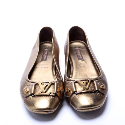 Louis-Vuitton LV Bronze Leather Ballet Flats Size .