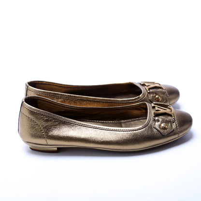 Louis-Vuitton LV Bronze Leather Ballet Flats Size .