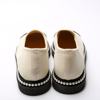 Chanel CC Cap Toe Pearl Slip-On Loafers Size 35.5 Beige/Black