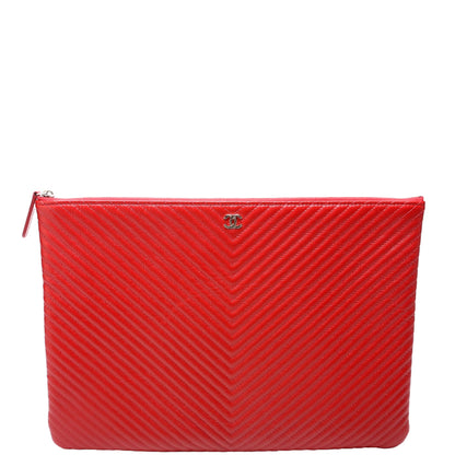 Chanel O Case Medium Caviar Chevron Red