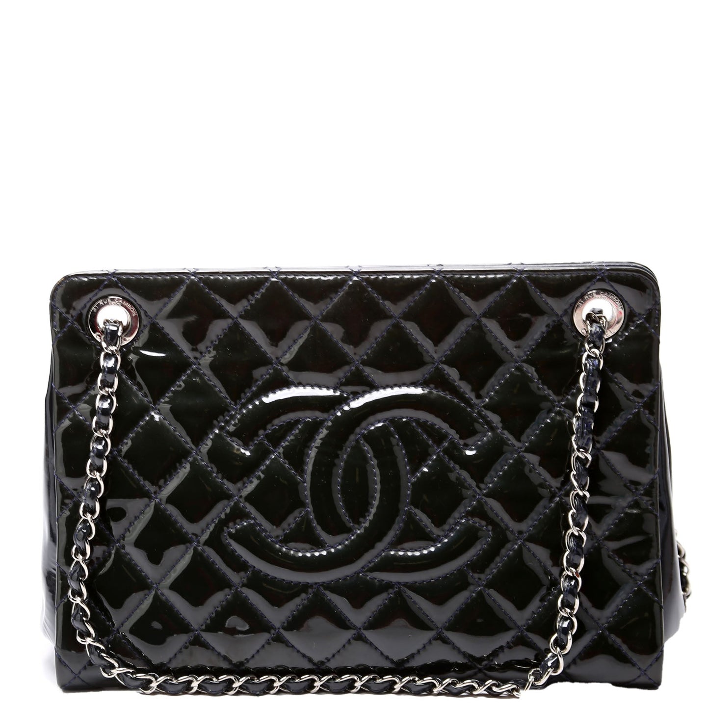 Chanel Petite Timeless CC Tote Quilted Patent 17M Blue