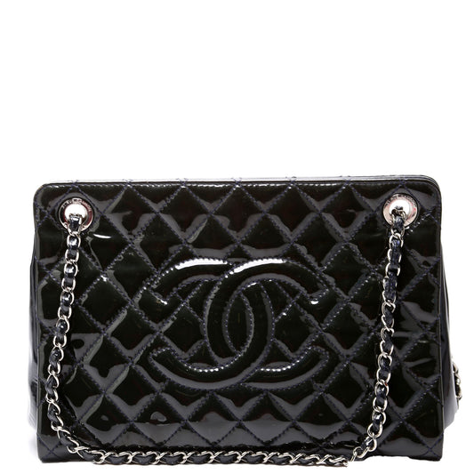 Chanel Petite Timeless CC Tote Quilted Patent 17M Blue