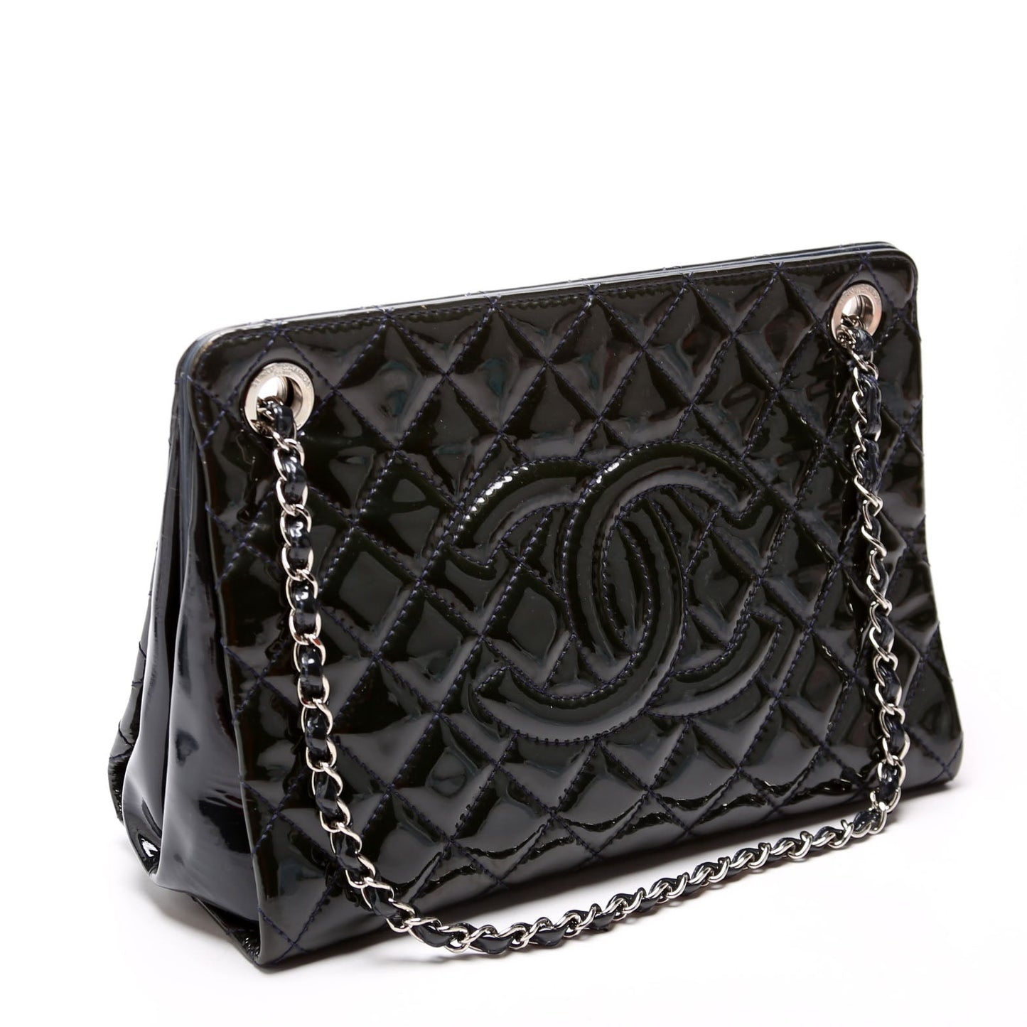 Chanel Petite Timeless CC Tote Quilted Patent 17M Blue