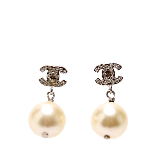Chanel Crystal CC Pearl Drop Earrings