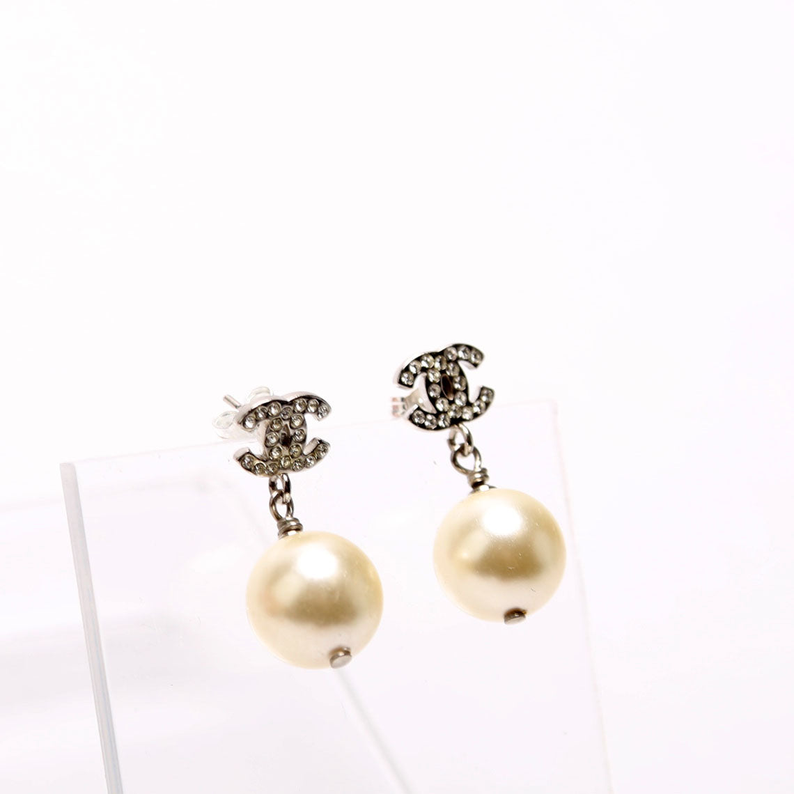 Chanel Crystal CC Pearl Drop Earrings