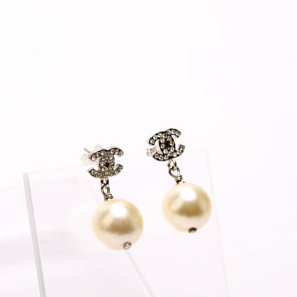 Chanel Crystal CC Pearl Drop Earrings