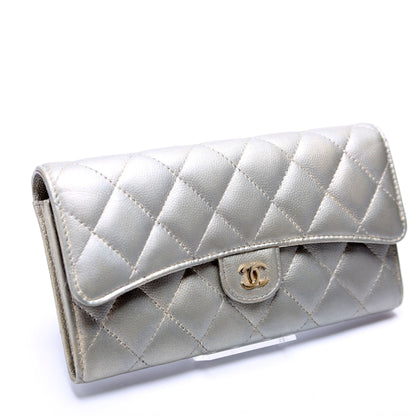 Chanel Classic Flap Wallet Long Caviar Grey