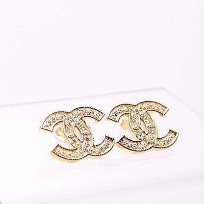 Chanel Crystal CC Stud Earrings Gold/Pearl