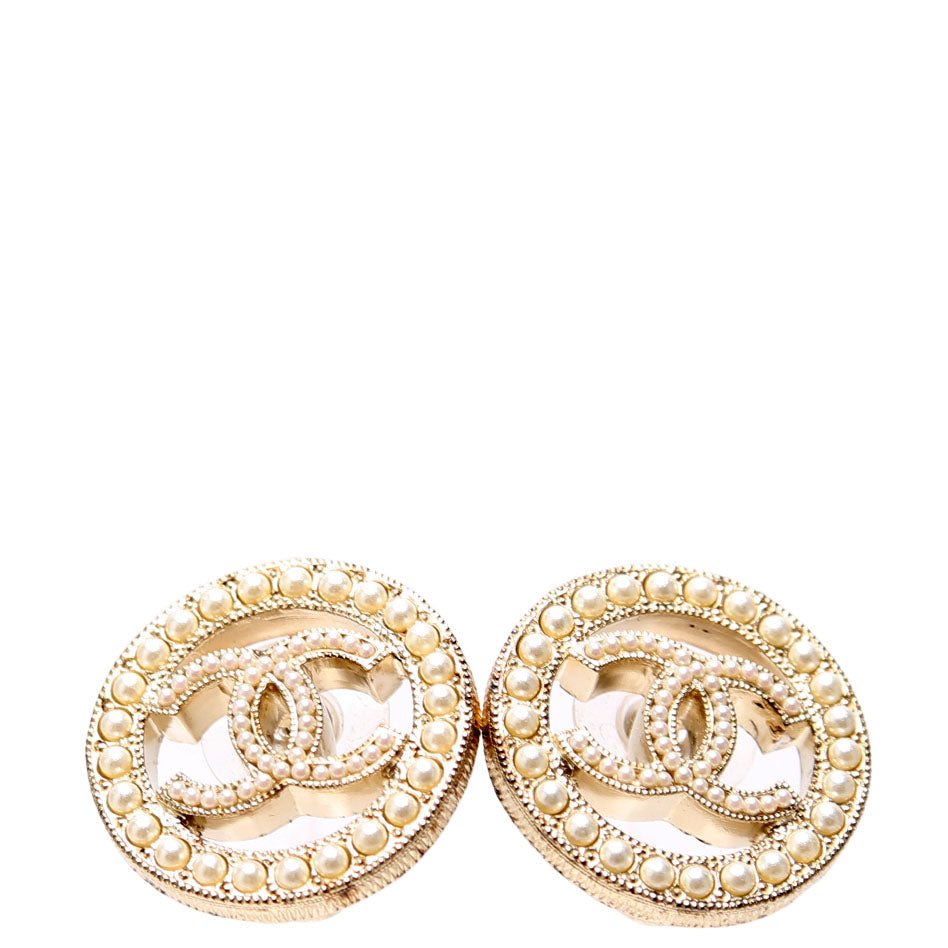 Chanel CC Pearl Circle Stud Earrings Gold/Pearl
