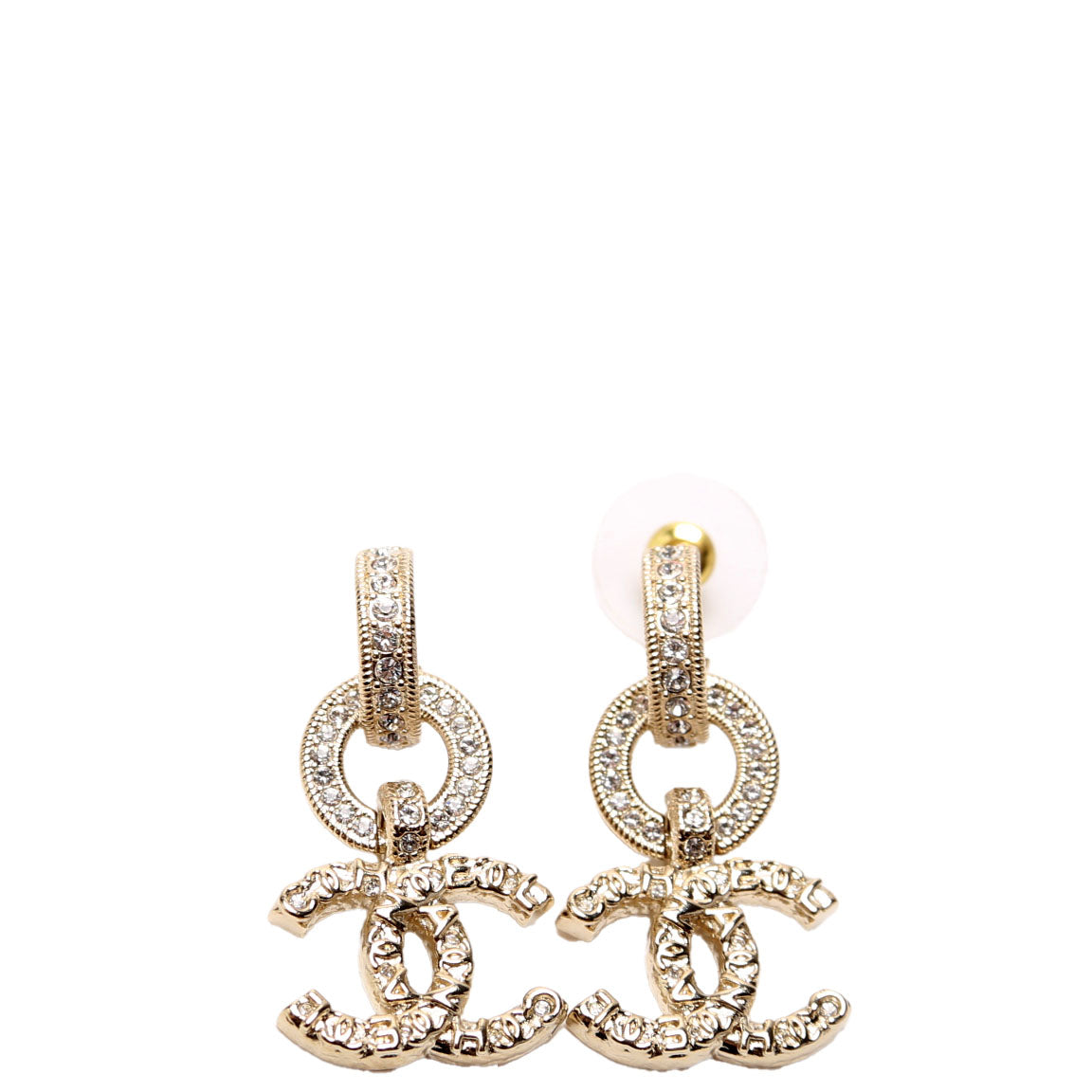 Chanel Crystal CC Hoop Drop Earrings Champagne