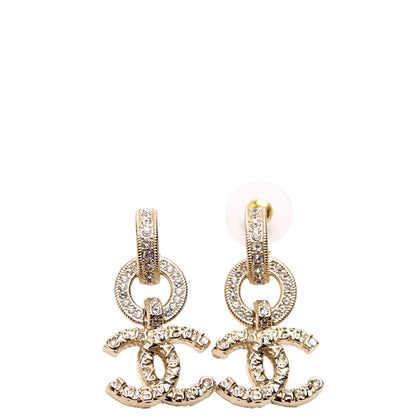 Chanel Crystal CC Hoop Drop Earrings Champagne