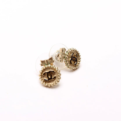 Chanel CC Bow Round Stud Earrings Gold/Black
