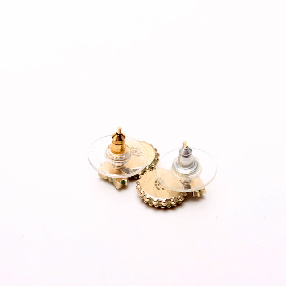 Chanel CC Bow Round Stud Earrings Gold/Black
