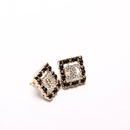 Chanel Crystal CC Chain Sergeant Stud Earrings Black/Gold