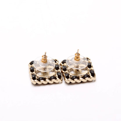 Chanel Crystal CC Chain Sergeant Stud Earrings Black/Gold