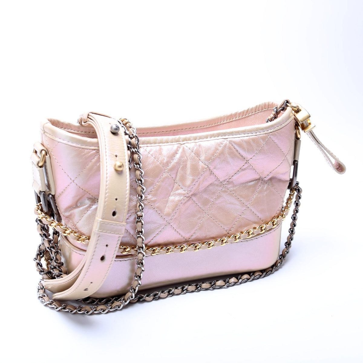 Chanel Gabrielle Hobo Small Calfskin Iridescent 25M Tan/Pink