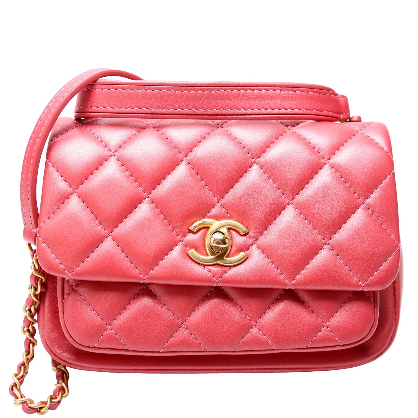 Chanel Quilted Calfskin Top Handle Metallic 29M Red