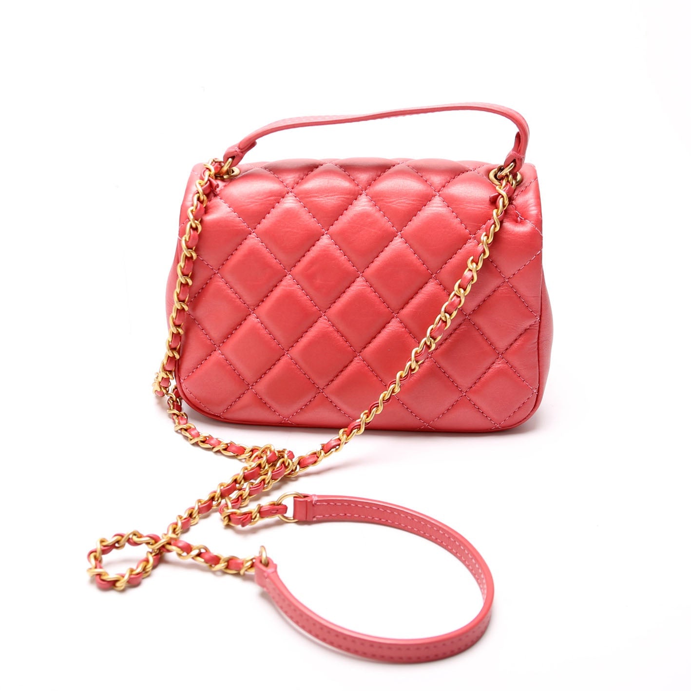 Chanel Quilted Calfskin Top Handle Metallic 29M Red