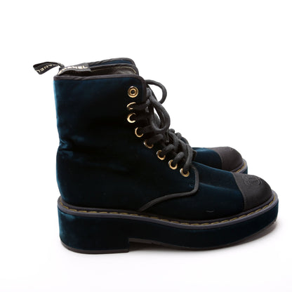 Chanel Captoe CC Velvet Combat Boots Size 38.5