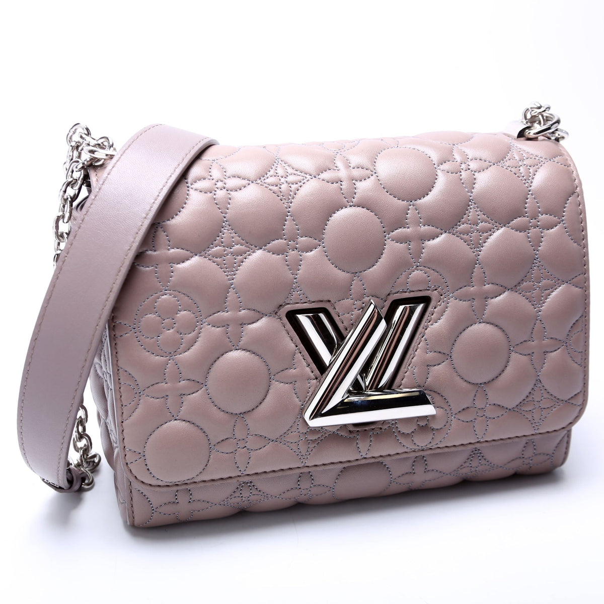 Louis-Vuitton Twist MM Malletage Flower Lambskin Taupe