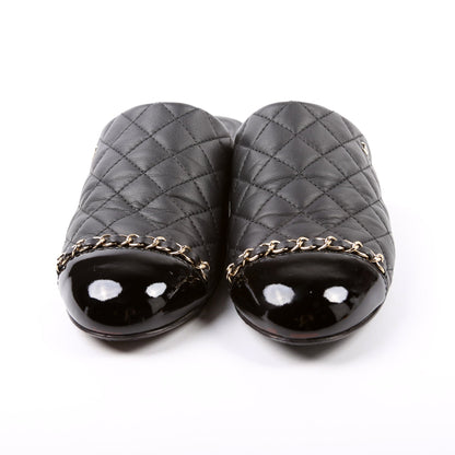 Chanel Cap Toe Quilted Chain Mules Size 39.5