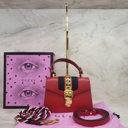 Gucci Sylvie Mini Red Top Handle Tote & Shoulder Bag F021589089 135869171