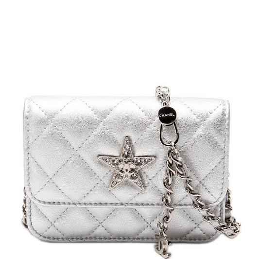 Chanel Star Flap Quilted Goatskin Belt Bag RFID Silver