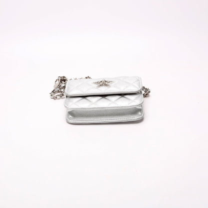 Chanel Star Flap Quilted Goatskin Belt Bag RFID Silver