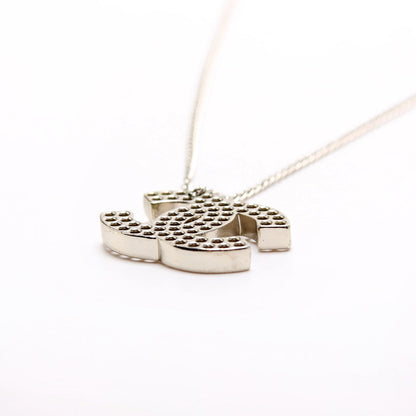 Chanel CC Cut Out Medium Pendent Necklace Silver