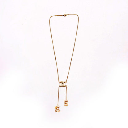 Chanel Crystal CC No5 No19 Pendant Necklace Gold