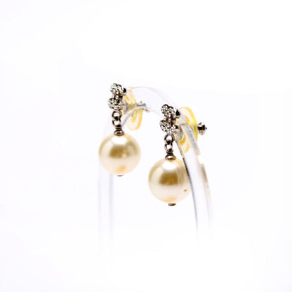 Chanel Crystal CC Pearl Drop Earrings Silver