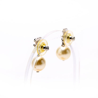 Chanel Crystal CC Pearl Drop Earrings Silver