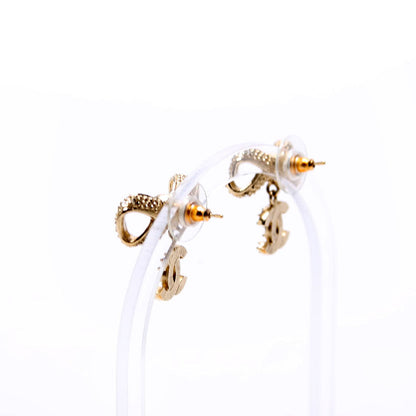 Chanel Crystal Bow CC Drop Earrings Gold