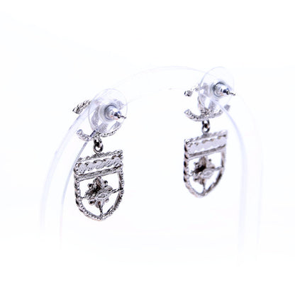 Chanel CC Shield Drop Silver Earrings