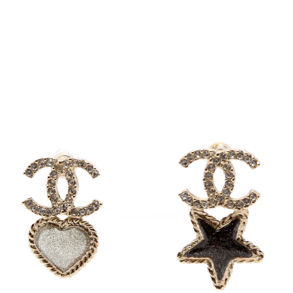 Chanel Crystal CC Star/Heart Earrings Gold