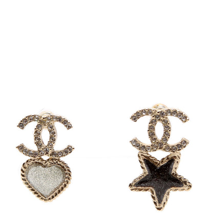 Chanel Crystal CC Star/Heart Earrings Gold