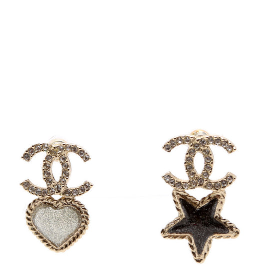 Chanel Crystal CC Star/Heart Earrings Gold