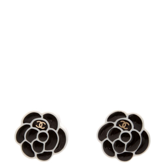 Chanel Camellia Flower Resin Earrings Black/White
