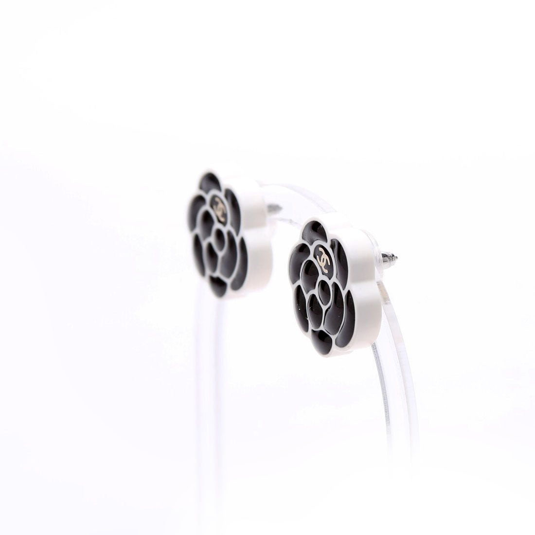 Chanel Camellia Flower Resin Earrings Black/White