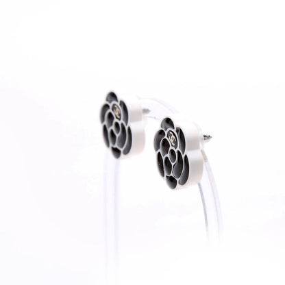 Chanel Camellia Flower Resin Earrings Black/White