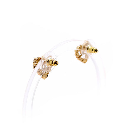 Chanel CC Pearl/Crystal Chain Link Heart Stud Earrings Gold/Multicolor