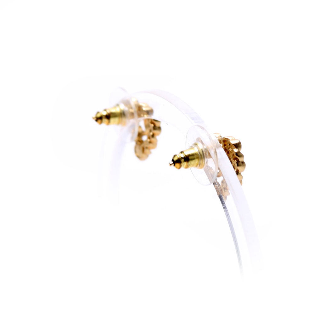 Chanel CC Pearl/Crystal Chain Link Heart Stud Earrings Gold/Multicolor