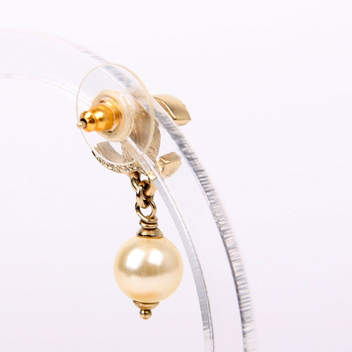Chanel CC Crystal Pearl Drop Earrings Gold
