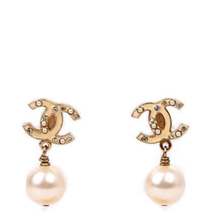Chanel Enamel CC Pearl Drop Earrings Champagne