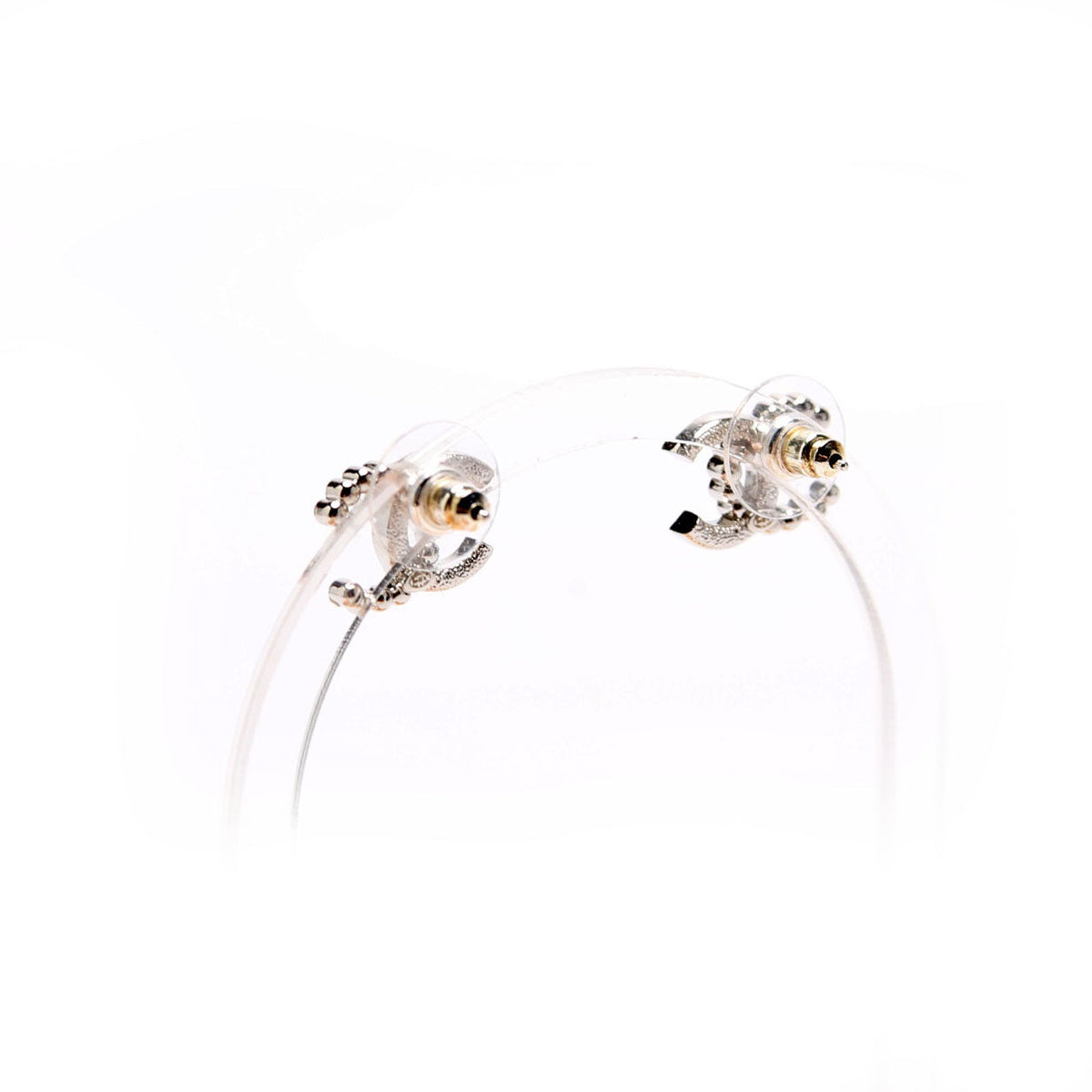 Chanel CC Crystal Pearl Stud Earrings Silver/Pearl
