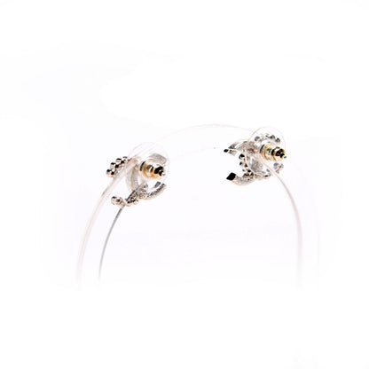 Chanel CC Crystal Pearl Stud Earrings Silver/Pearl