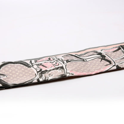 Louis-Vuitton Trunks Rose Bandeau Silk Scarf Pink/Grey