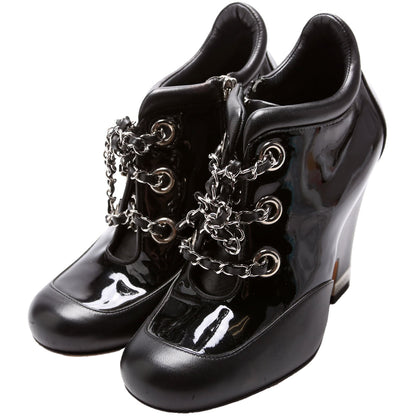 Chanel Patent/Calfskin Wedge Booties Size 37