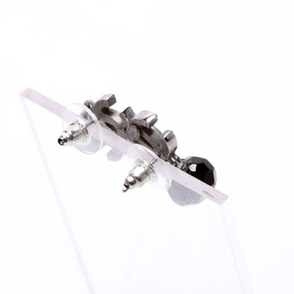 Chanel CC Bead Ruthenium Drop Earrings Silver/Black